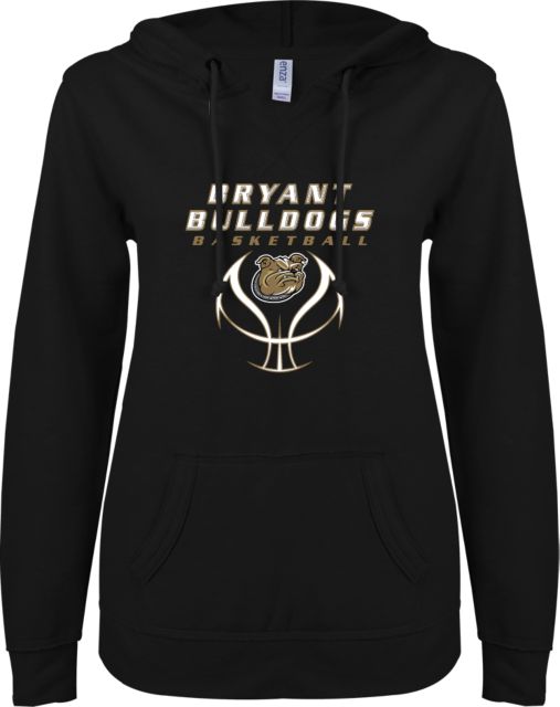 Bryant ENZA Womens V Notch Raw Edge Fleece Hoodie Basketball Stacked on Ball - ONLINE ONLY