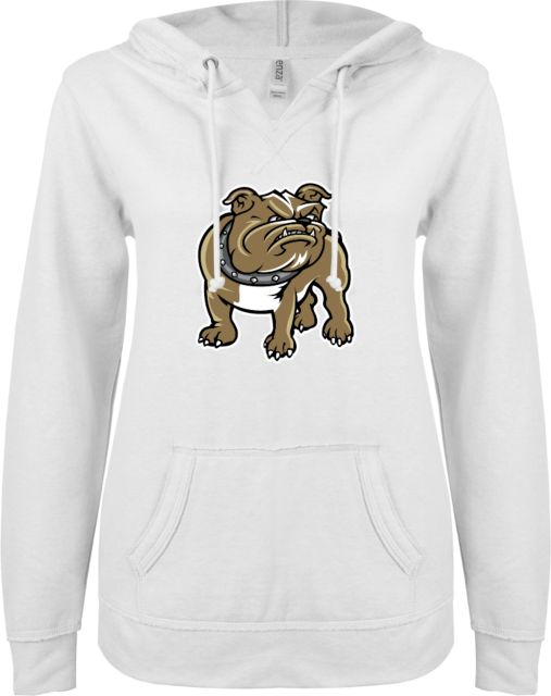 Bryant ENZA Womens V Notch Raw Edge Fleece Hoodie Bulldog - ONLINE ONLY