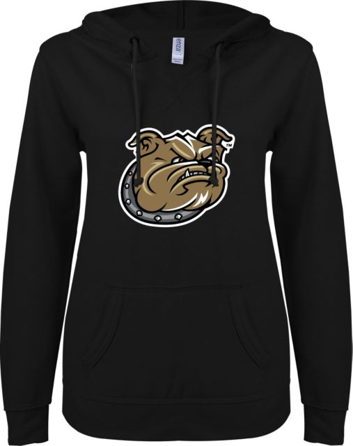 Bryant ENZA Womens V Notch Raw Edge Fleece Hoodie Bulldog Head - ONLINE ONLY