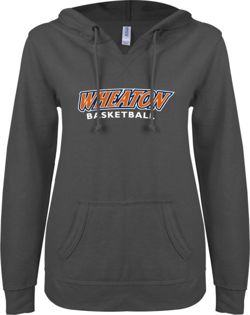 Wheaton College IL ENZA Ladies V Notch Raw Edge Fleece Hoodie Wheaton Basketball - ONLINE ONLY