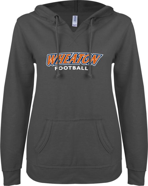 Wheaton College IL ENZA Ladies V Notch Raw Edge Fleece Hoodie Wheaton Football - ONLINE ONLY