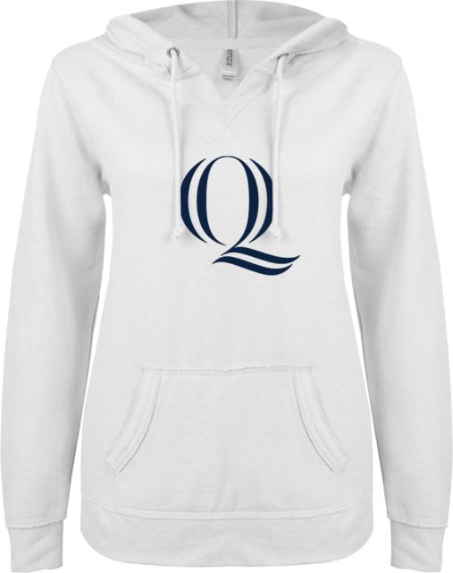 Quinnipiac ENZA Ladies V Notch Raw Edge Fleece Hoodie - ONLINE ONLY