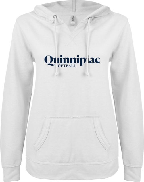 Quinnipiac ENZA Ladies V Notch Raw Edge Fleece Hoodie Softball - ONLINE ONLY