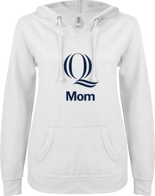 Quinnipiac ENZA Ladies V Notch Raw Edge Fleece Hoodie Mom Q Logo - ONLINE ONLY