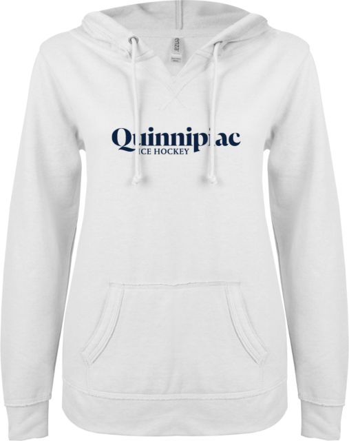 Quinnipiac ENZA Ladies V Notch Raw Edge Fleece Hoodie Ice Hockey - ONLINE ONLY
