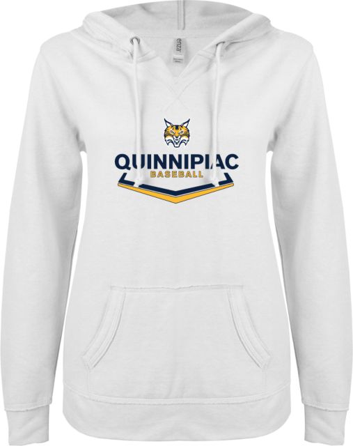 Quinnipiac ENZA Ladies V Notch Raw Edge Fleece Hoodie Baseball Plate - ONLINE ONLY