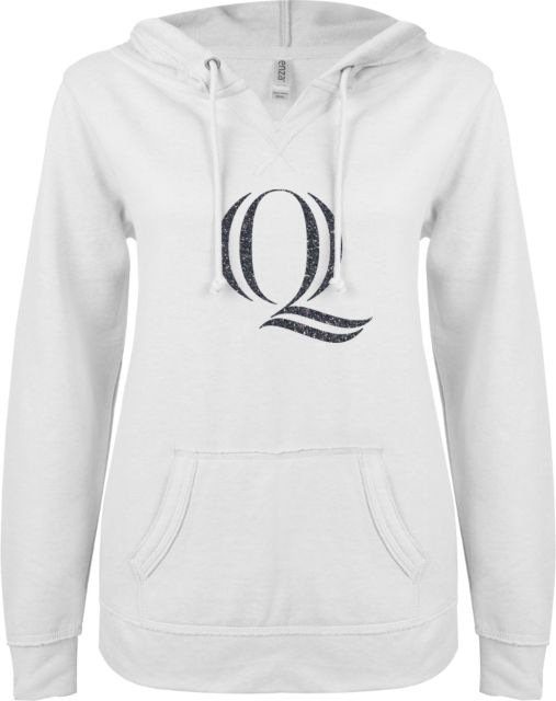 Quinnipiac ENZA Ladies V Notch Raw Edge Fleece Hoodie Soft Glitter - ONLINE ONLY
