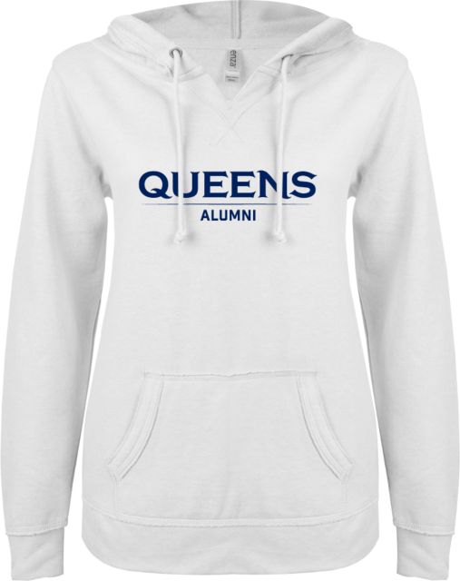 Queens U of Charlotte ENZA Womens V Notch Raw Edge Fleece Hoodie Queens - Alumni - ONLINE ONLY