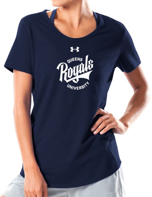 Queens U of Charlotte Under Armour Womens Charged Cotton Tee UA - Royals Queens University Wordmark - ONLINE ONLY