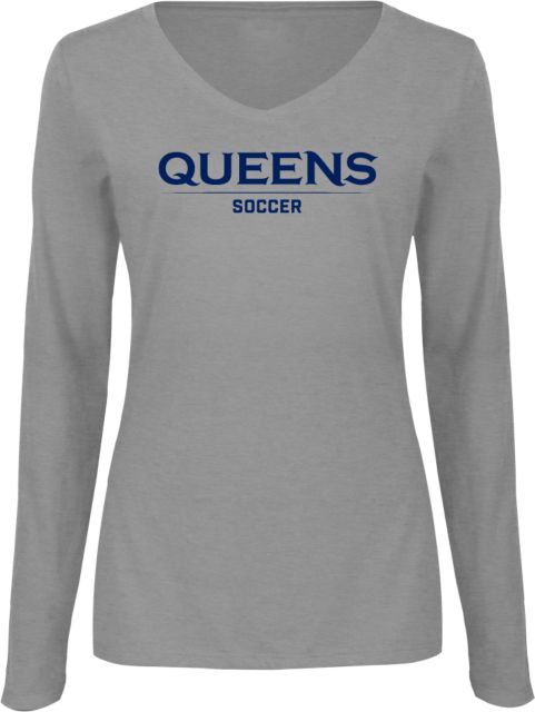 Queens U of Charlotte Womens Long Sleeve V Neck Tee  Queens -  Soccer - ONLINE ONLY