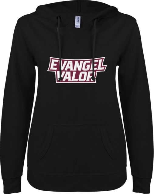 Evangel ENZA Womens V Notch Raw Edge Fleece Hoodie Evangel Valor Arch - ONLINE ONLY