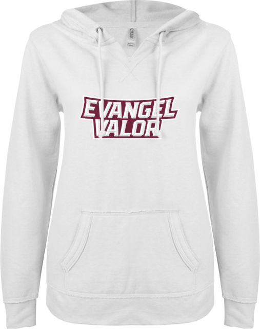 Evangel ENZA Womens V Notch Raw Edge Fleece Hoodie Evangel Valor Arch - ONLINE ONLY