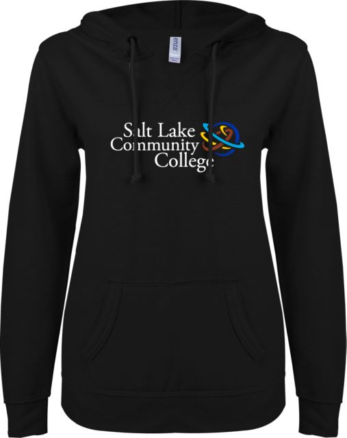 Salt Lake Community ENZA Womens V Notch Raw Edge Fleece Hoodie Instituitonal Mark - ONLINE ONLY