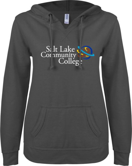 Salt Lake Community ENZA Womens V Notch Raw Edge Fleece Hoodie Instituitonal Mark - ONLINE ONLY
