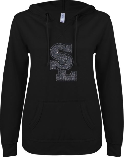 Salt Lake Community ENZA Womens V Notch Raw Edge Fleece Hoodie F Soft Glitter - ONLINE ONLY
