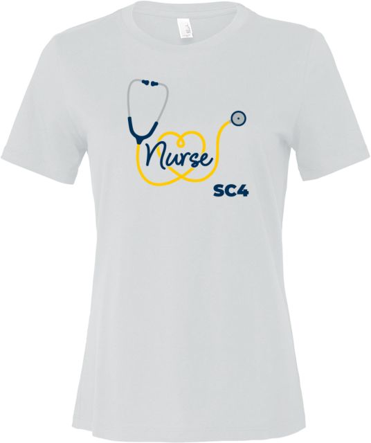 St. Clair  Bella + Canvas Womens Relaxed Cotton T Shirt SC4 Nurse Script with Stethoscope Heart - ONLINE ONLY