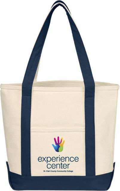 St. Clair  Cotton Canvas Natural/Navy Tote Bag St Clair CC Experience Center Stacked - ONLINE ONLY