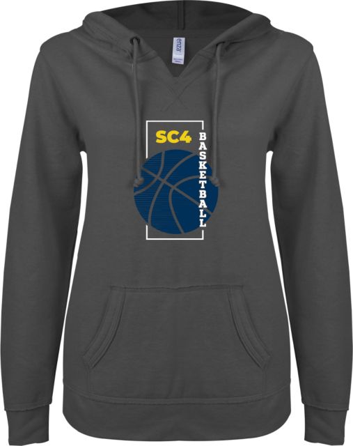 St. Clair  ENZA Womens V Notch Raw Edge Fleece Hoodie SC4 Basketball Rectangle - ONLINE ONLY