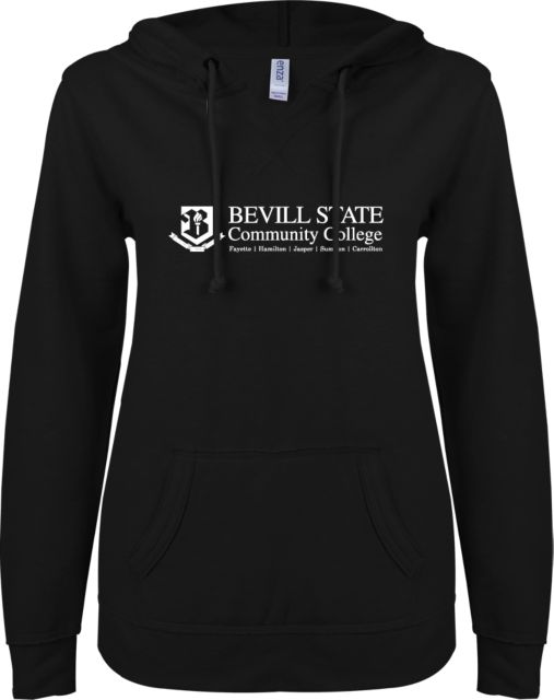 Bevill State Comm ENZA Womens V Notch Raw Edge Fleece Hoodie Instituional Mark - ONLINE ONLY