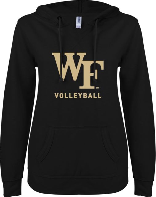 Wake Forest ENZA Ladies V Notch Raw Edge Fleece Hoodie Volleyball - ONLINE ONLY