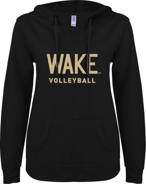 Wake Forest ENZA Ladies V Notch Raw Edge Fleece Hoodie Wake Volleyball - ONLINE ONLY