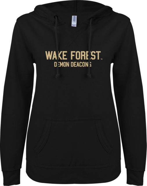 Wake Forest ENZA Ladies V Notch Raw Edge Fleece Hoodie Wake Forest - ONLINE ONLY