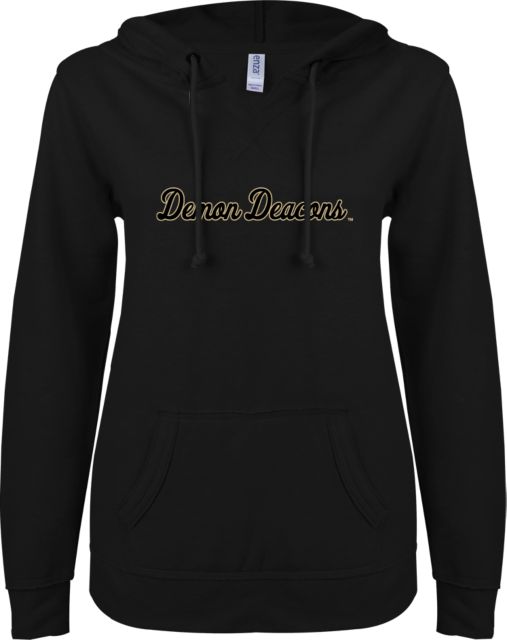 Wake Forest ENZA Ladies V Notch Raw Edge Fleece Hoodie Wake Forest - ONLINE ONLY