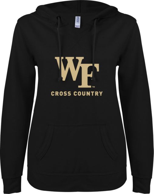 Wake Forest ENZA Ladies V Notch Raw Edge Fleece Hoodie Cross Country - ONLINE ONLY