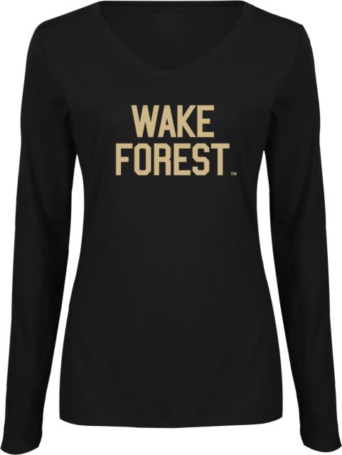 Wake Forest Ladies Long Sleeve V Neck Tee Wake Forest Stacked - ONLINE ONLY
