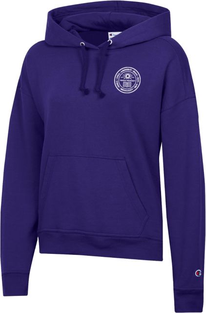 Amherst College Champion Womens Powerblend Pullover Hood Amherst Seal - ONLINE ONLY