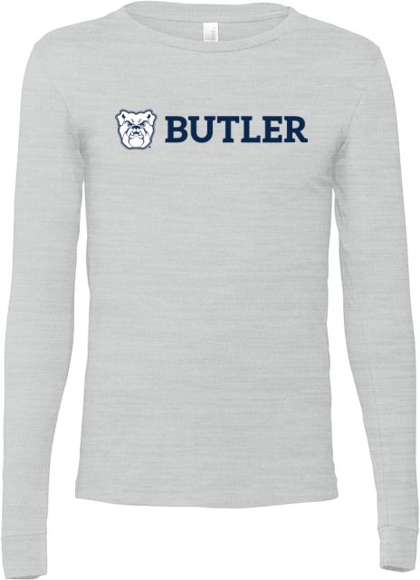 Butler Bella + Canvas Ash Jersey Cotton Long Sleeve T Shirt Butler with Bulldog Head Flat - ONLINE ONLY