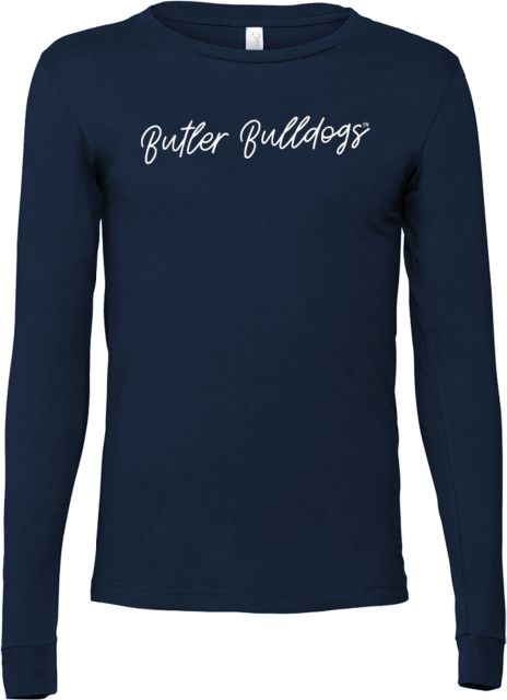 Butler Bella + Canvas Jersey Cotton Long Sleeve T Shirt Butler Bulldogs Script Design - ONLINE ONLY