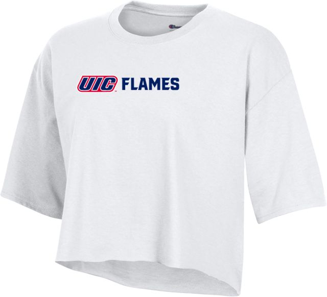 UIC Champion Crop Tee UIC Flames Horizontal1- ONLINE ONLY