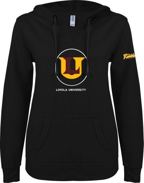 Loyola Chicago ENZA Ladies V Notch Raw Edge Fleece Hoodie Retro Ramblers Collections - ONLINE ONLY