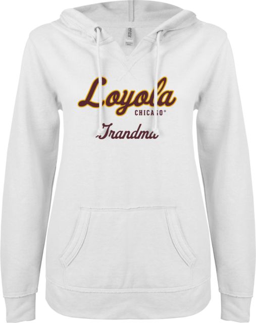 Loyola Chicago ENZA Ladies V Notch Raw Edge Fleece Hoodie Grandma - ONLINE ONLY