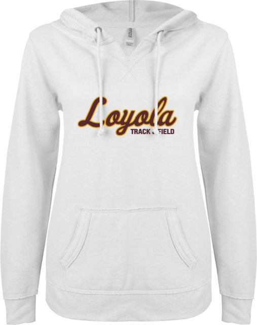 Loyola Chicago ENZA Womens V Notch Raw Edge Fleece Hoodie Track and Field - ONLINE ONLY