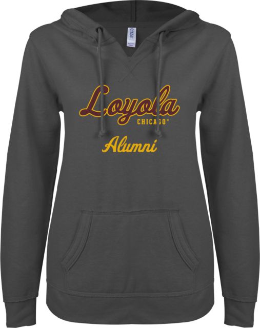Loyola Chicago ENZA Ladies V Notch Raw Edge Fleece Hoodie Alumni - ONLINE ONLY