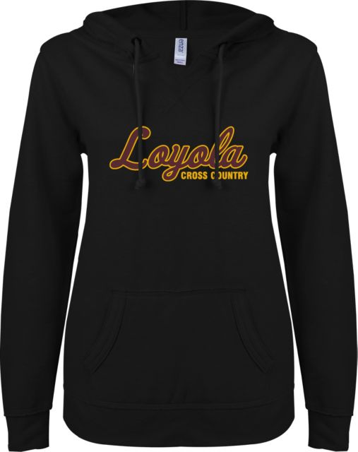 Loyola Chicago ENZA Ladies V Notch Raw Edge Fleece Hoodie Cross Country - ONLINE ONLY