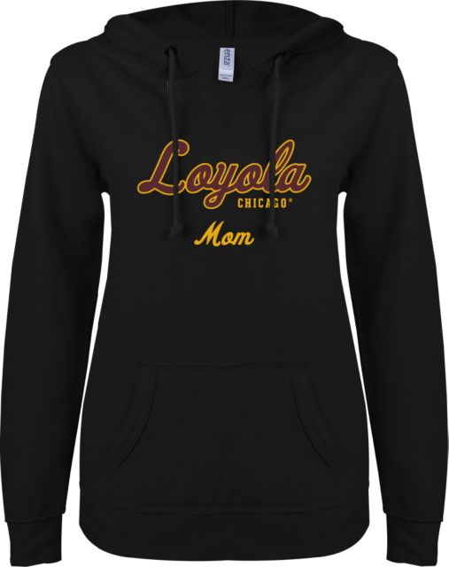 Loyola Chicago ENZA Ladies V Notch Raw Edge Fleece Hoodie Mom - ONLINE ONLY