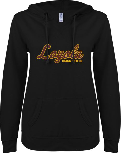 Loyola Chicago ENZA Womens V Notch Raw Edge Fleece Hoodie Track and Field - ONLINE ONLY