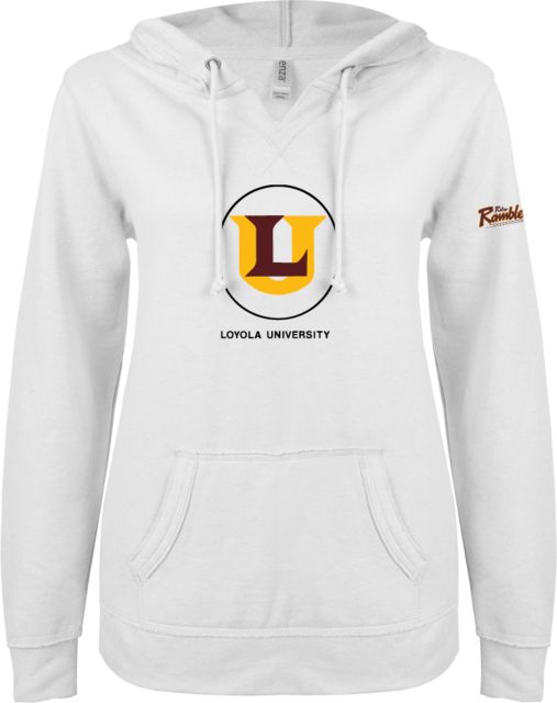 Loyola Chicago ENZA Ladies V Notch Raw Edge Fleece Hoodie Retro Ramblers Collections - ONLINE ONLY