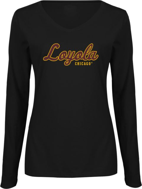 Loyola Chicago Ladies Long Sleeve V Neck Tee Script Mark - ONLINE ONLY