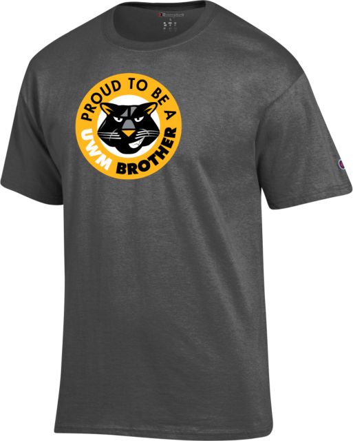 Wisconsin Milwaukee Champion Granite Heather T Shirt Panther Head Proud To Be A UWM Brother - ONLINE ONLY