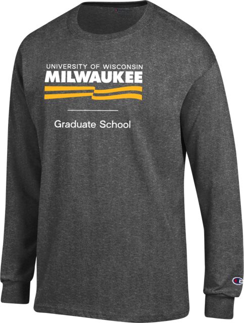 Wisconsin Milwaukee Champion Granite Heather Long Sleeve T Shirt UWM Graduate School Condensed Mark - ONLINE ONLY