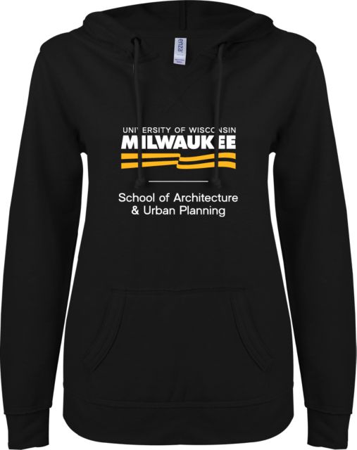 Wisconsin Milwaukee ENZA Womens V Notch Raw Edge Fleece Hoodie UWM School of Architecture and Urban Planning Condensed Mark - ONLINE ONLY
