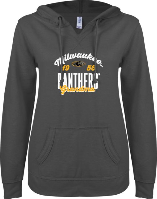 Wisconsin Milwaukee ENZA Womens V Notch Raw Edge Fleece Hoodie UW Milwaukee Est 1956 Panthers Grandma Design - ONLINE ONLY