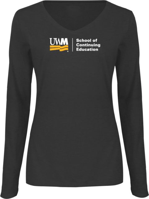 Wisconsin Milwaukee Womens Long Sleeve V Neck Tee  UWM School of Continuing Education Condensed Mark - ONLINE ONLY