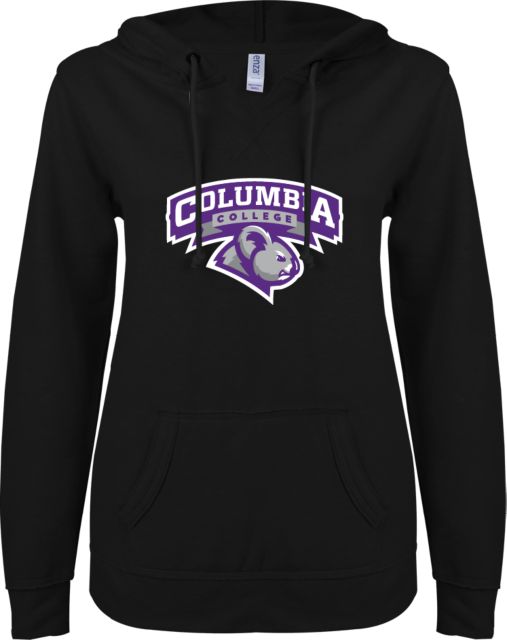 Columbia College (SC) ENZA Womens V Notch Raw Edge Fleece Hoodie Primary Mark - ONLINE ONLY