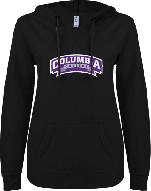 Columbia College (SC) ENZA Womens V Notch Raw Edge Fleece Hoodie Wordmark - ONLINE ONLY