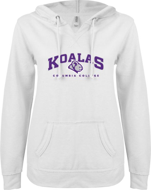 Columbia College (SC) ENZA Womens V Notch Raw Edge Fleece Hoodie Secondary Koalas  Mark - ONLINE ONLY
